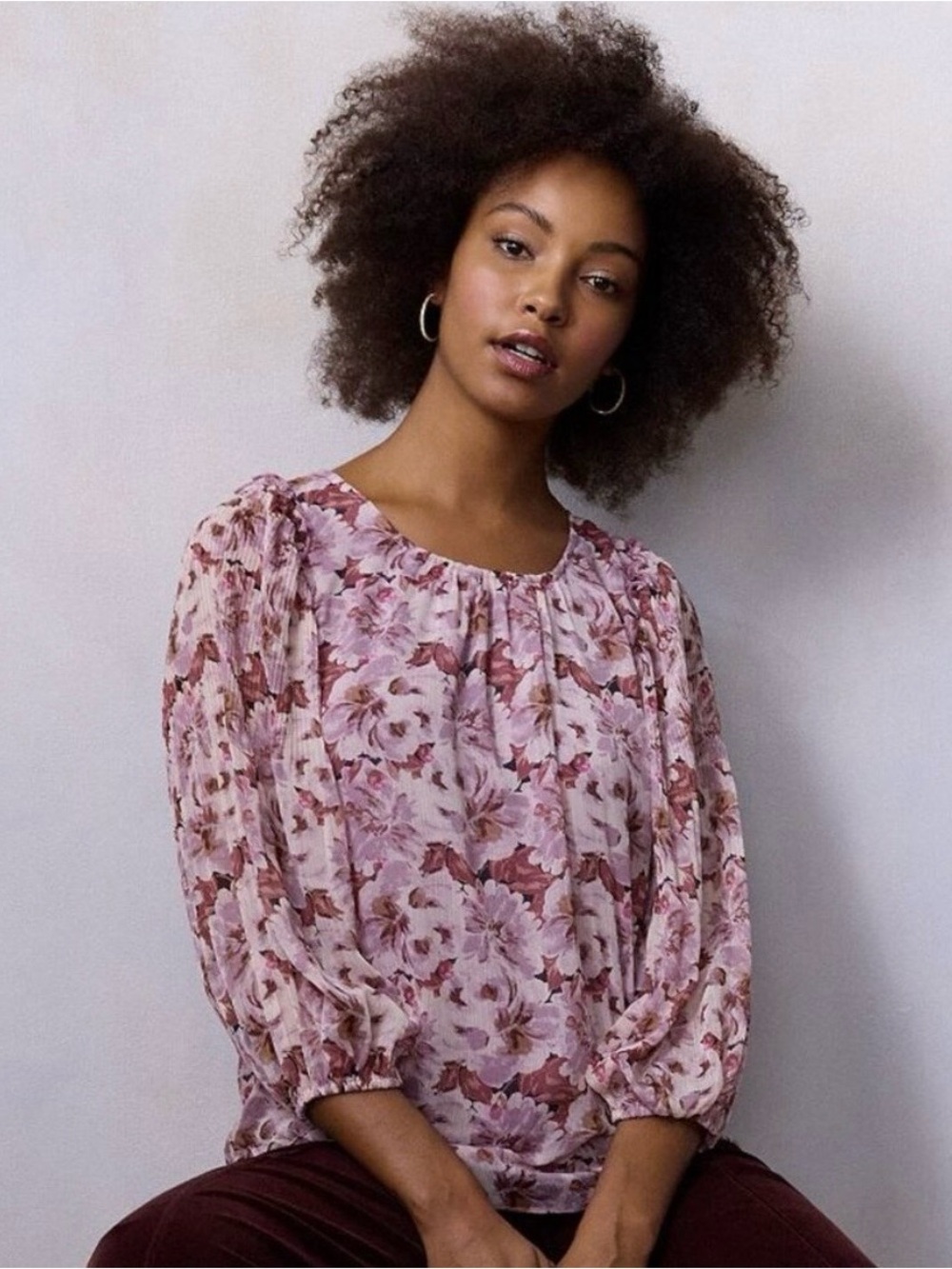 LC Lauren Conrad Pleated Sleeve Flowy Popover Top Color: Mauve Picopanema. Pink